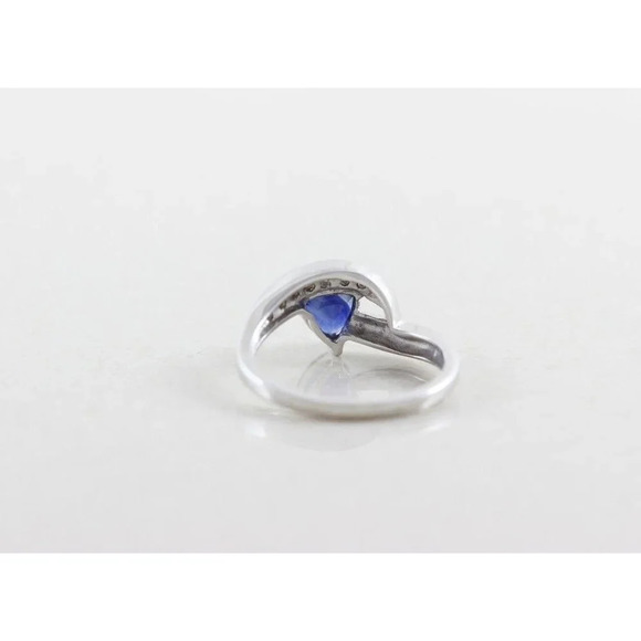 10k White Gold Lab Created Blue Sapphire and Diamond Ring Size 7 1/4 - Picture 9 of 9